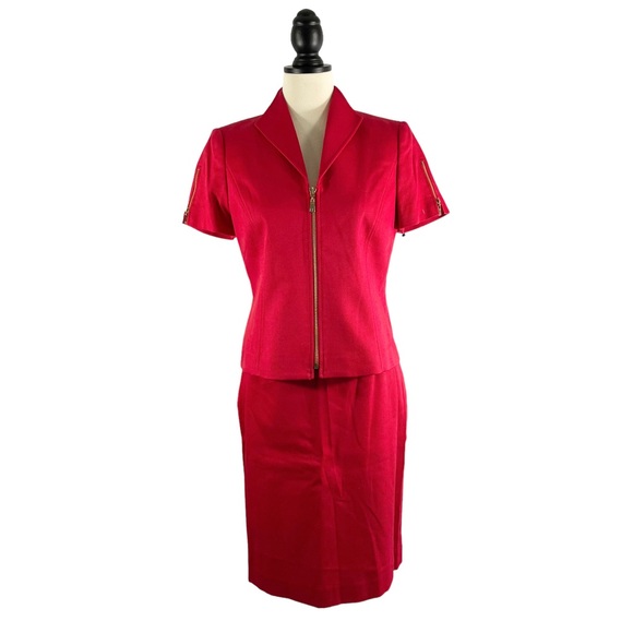 Tahari ASL Skirts Tahari Asl 2pc Skirt Suit Red Zip Front Skirt Jacket Set New W Tags Size